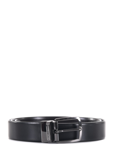Shop Emporio Armani Reversible Belt In Leather In Nero/moro