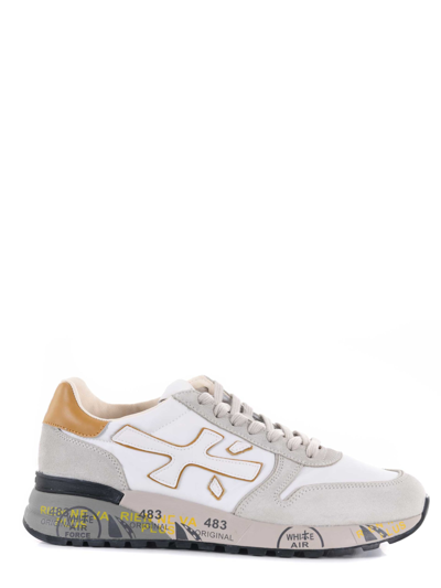 Shop Premiata Sneakers In Suede And Nylon Canvas In Ghiaccio/bianco