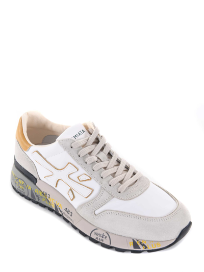 Shop Premiata Sneakers In Suede And Nylon Canvas In Ghiaccio/bianco