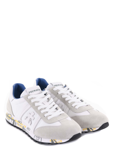 Shop Premiata Sneakers In Suede And Nylon. In Ghiaccio/bianco