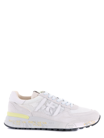 Shop Premiata Sneakers In Suede And Perforated Mesh Scafati Store Available In Ghiaccio/bianco