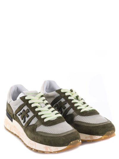 Shop Premiata Sneakers In Suede And Perforated Mesh In Verde Militare