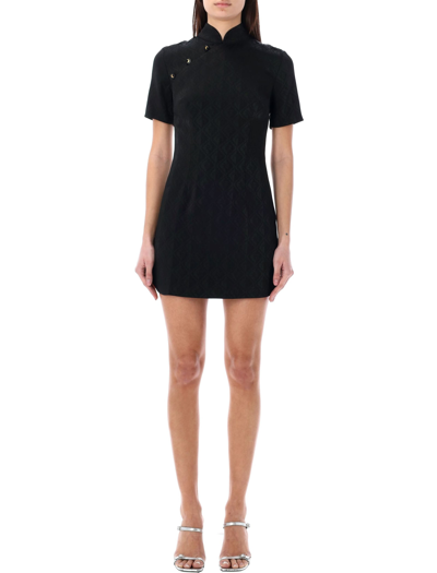 Shop Marine Serre Jacquard Viscose Mini Dress In Black
