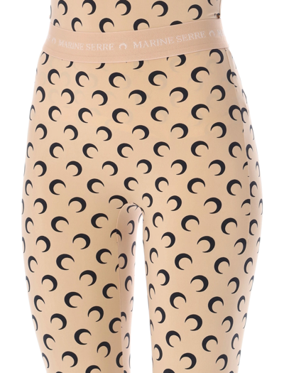 Shop Marine Serre Allover Moon Leggings In Tan