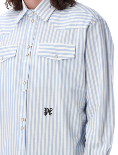 Shop Palm Angels Monogram Striped Shirt In Stipes White Light Blue