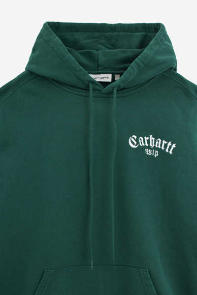 Shop Carhartt Hooded Onyx Script Sweatshirt In Green