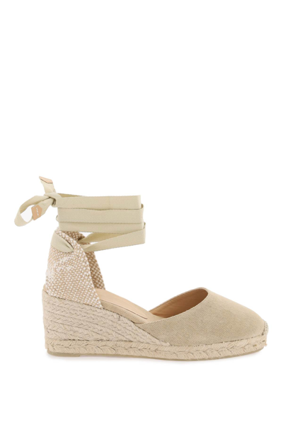 Shop Castaã±er Carina Wedge Sandals In Sand (beige)