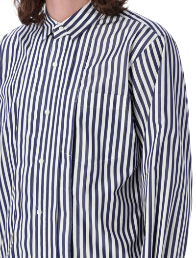 Shop Sacai Popeline Cotton Shirt In Navy Stripe