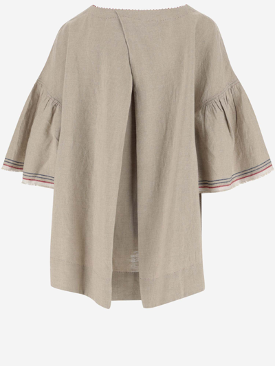 Shop Péro Oversized Linen Blouse With Embroidery In Beige