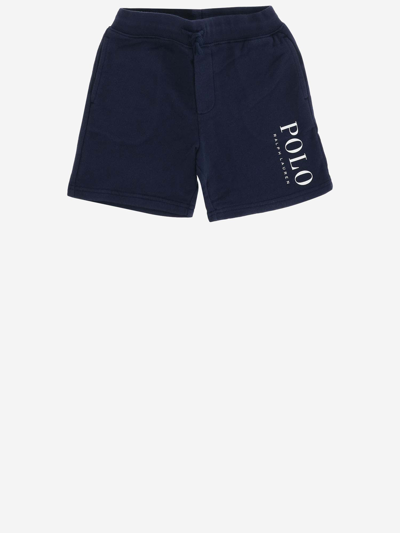 Shop Polo Ralph Lauren Cotton Blend Logo Short Pants In Blue
