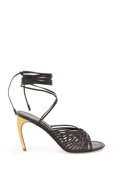 Shop Ferragamo Curved Heel Sandals With Elevated In Brown