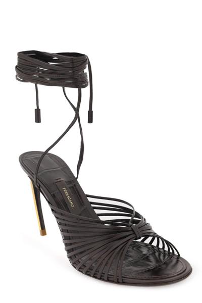 Shop Ferragamo Curved Heel Sandals With Elevated In Brown