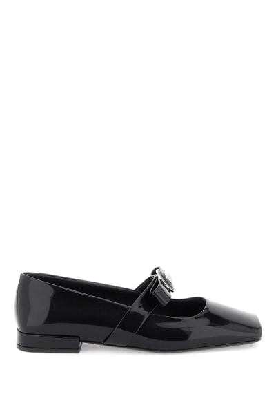 Shop Versace Open-toe Ballet Flats In Gianni Ribbon In Black