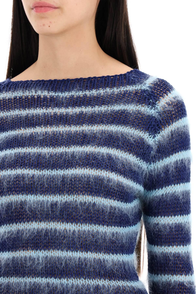 Shop Marni Striped Cotton And Mohair Pullover In Blue,light Blue