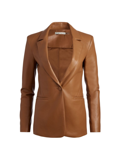 Shop Alice And Olivia Women's Macey Faux-leather Blazer In Camel