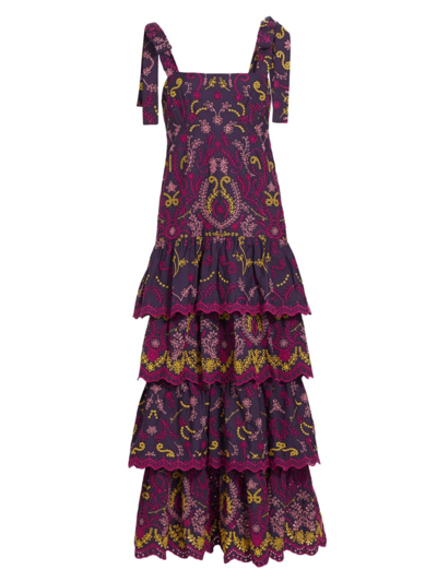 Shop Marchesa Rosa Women's Santal Embroidered Cotton Maxi Dress In Purple Multi