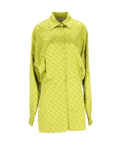 Shop Attico Zigzag-jacquard Mini Shirt Dress In Green Satin