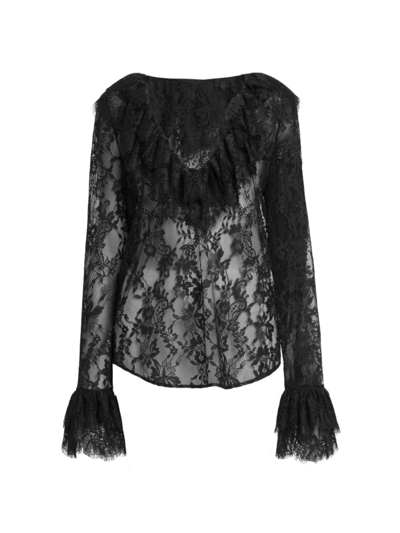 Shop Moschino Women's Heart Of Wool Sheer Lace Blouse In Black