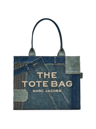 Shop Marc Jacobs Women's The Deconstructed Denim Large Tote Bag