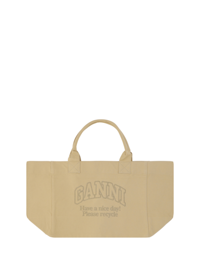 Shop Ganni Shopper Xxl Handbag In Almond Milk