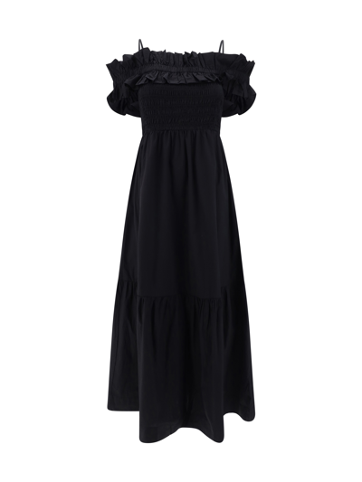 Shop Ganni Long Smock Dress In Black
