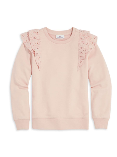 Shop Vineyard Vines Little Girl's & Girl's Eyelet-trim Ruffle Crewneck Sweatshirt In Pink Blossom