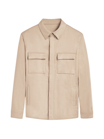 Shop Bugatchi Men's Linen & Cotton-blend Button-up Shirt Jacket In Beige