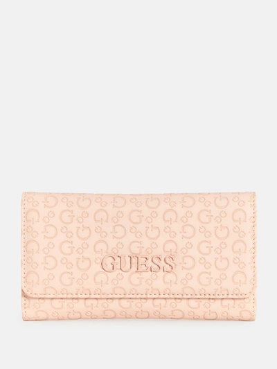 Shop Guess Factory Bowie Debossed Logo Slim Clutch Wallet In Beige