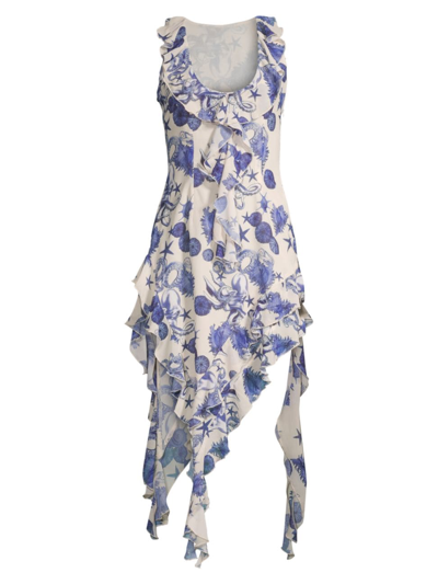 Shop Oceanus Women's Laguna Asymmetric Ruffled Midi-dress In Neutral
