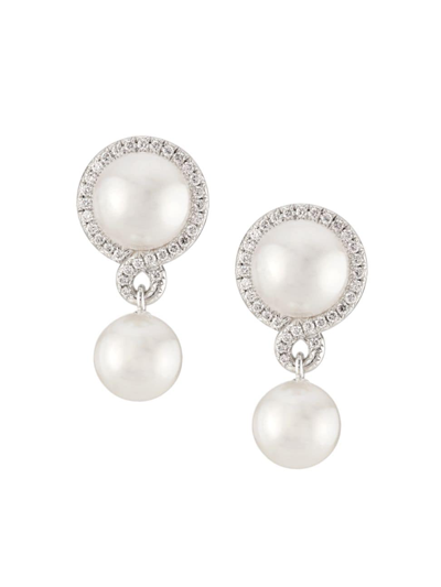 Shop Mikimoto Women's Petit Soleil 18k White Gold, Cultured Akoya Pearl & 0.25 Tcw Diamond Drop Earrings