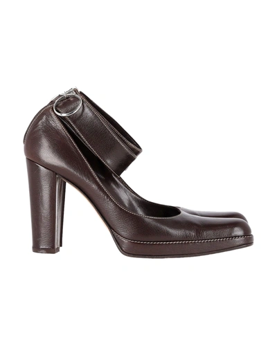 Shop Sergio Rossi Ankle Strap Pumps In Brown Leather