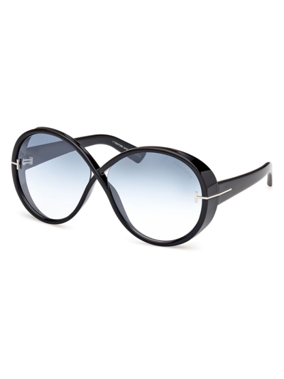 Shop Tom Ford Women's D107 64mm Round Sunglasses In Black Aqua Gradient