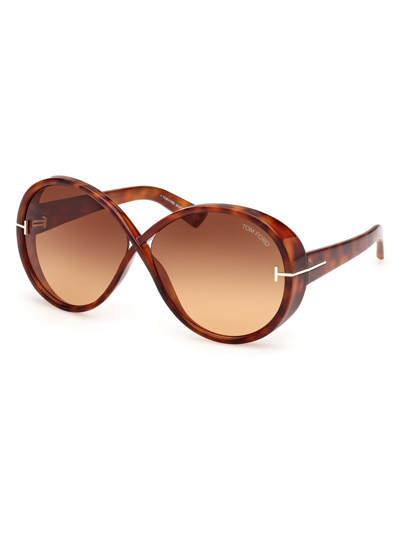 Shop Tom Ford Women's D107 64mm Round Sunglasses In Havana Orange Gradient