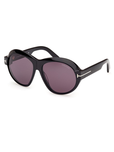 Shop Tom Ford Women's D107 59mm Round Sunglasses In Black Deep Purple