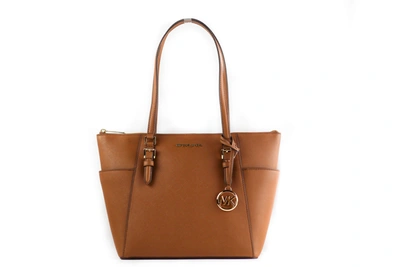 Shop Michael Kors Charlotte Signature Leather Large Top Zip Tote Handwomen's Women's Bag In Brown