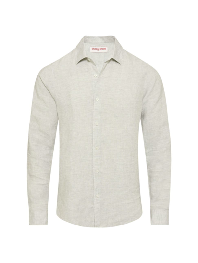 Shop Orlebar Brown Men's Giles Linen Button-front Shirt In White Jade