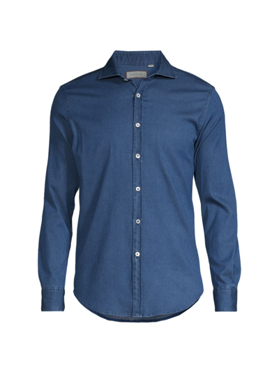 Shop Canali Men's Chambray Cotton Button-front Shirt In Blue