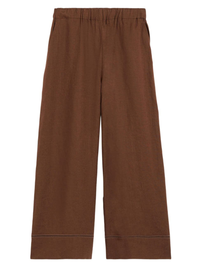 Shop Max Mara Women's Brama Linen Straight-leg Pants In Chocolate