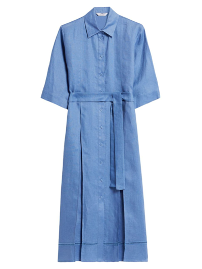 Shop Max Mara Women's Nocino Linen Belted Shirtdress In Sky Blue