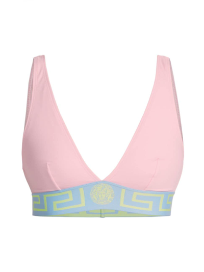 Shop Versace Women's Greca Border Bikini Top In Pastel Pink Pastel Blue Mint