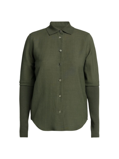 Shop Loro Piana Women's Wool Layered-sleeve Shirt In Sencha Green
