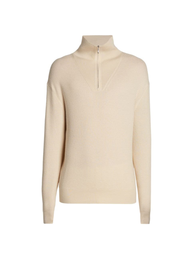 Shop Loro Piana Men's Cashmere-silk Half-zip Pullover In Cream