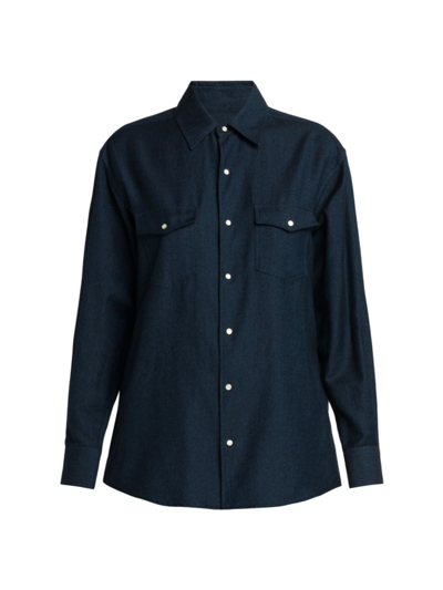Shop Loro Piana Women's Thomas Denim Long-sleeve Shirt In Somber Blue