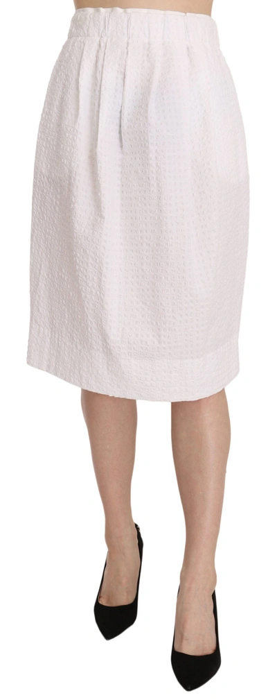 Shop L'autre Chose Jacquard Plain Weave Stretch Midi Women's Skirt In White