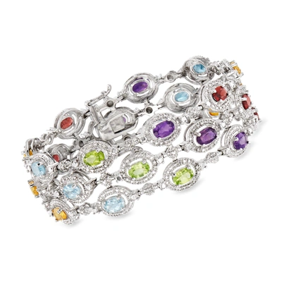 Shop Ross-simons Multi-gemstone Bracelet With Diamond Accents In Sterling Silver In Purple