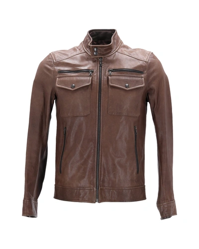Shop Prada Zipped Jacket In Brown Leather