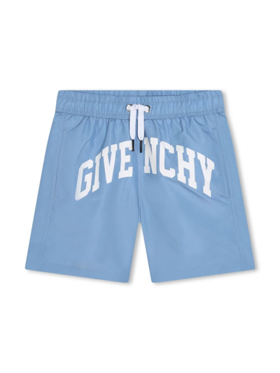 Shop Givenchy Shorts Da Bagno Con Logo In Light Blue