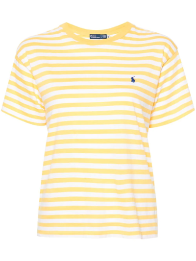 Shop Polo Ralph Lauren Maglietta In Cotone Biologico A Righe In Yellow