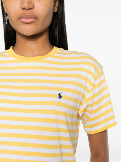 Shop Polo Ralph Lauren Maglietta In Cotone Biologico A Righe In Yellow