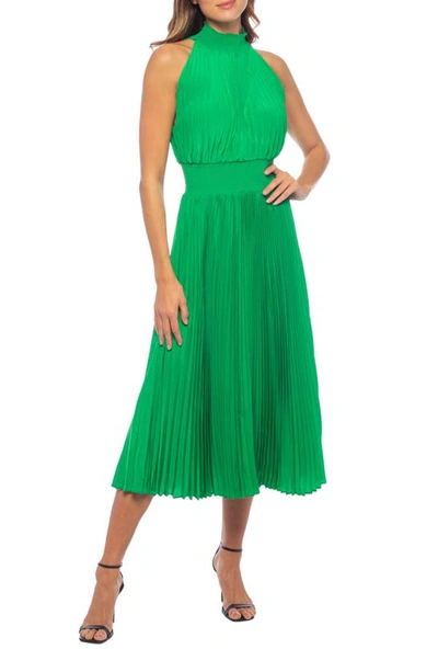 Shop Marina Pleated Midi Dress In Kelly Green